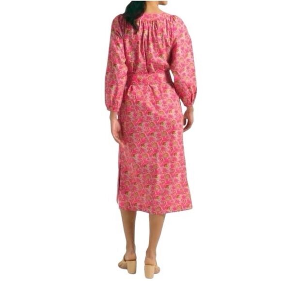 J Crew Collection NEW Tie-Waist Cotton Poplin Dress in Ratti® Pink Blooms Print - Picture 3 of 14